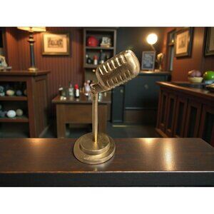 New Vtg Decorative Art Deco Gold Metal Microphone Sculpture Figurine Prop Decor
